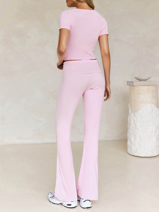 Devine V-Neck Top and Bootcut Leggings Set - Hovatok