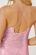 Sequin Spaghetti Strap Mini Wrap Dress - Hovatok