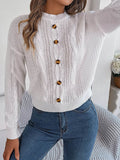 Cable-Knit Buttoned Round Neck Sweater - Hovatok