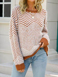 Angel Wings Striped Round Neck Dropped Shoulder Sweater - Hovatok