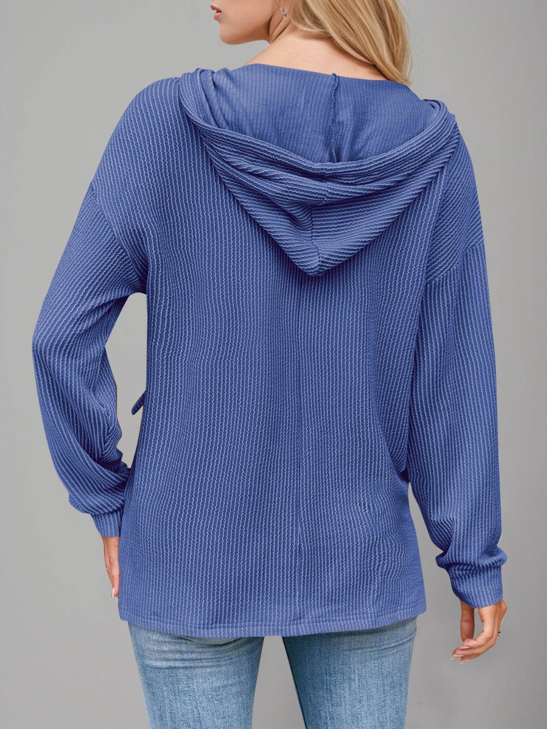 Double Take Drawstring Dropped Shoulder Long Sleeve Hoodie - Hovatok