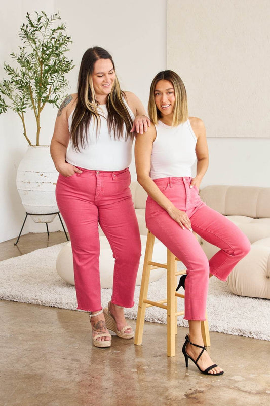 RFM Crop Dylan Full Size Tummy Control High Waist Raw Hem Jeans - Hovatok