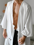 Men's Full Size Button Detail Long Sleeve Cover-Up Plus Size - Hovatok