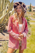 BiBi Ribbed Button Up Long Sleeve Blazer - Hovatok