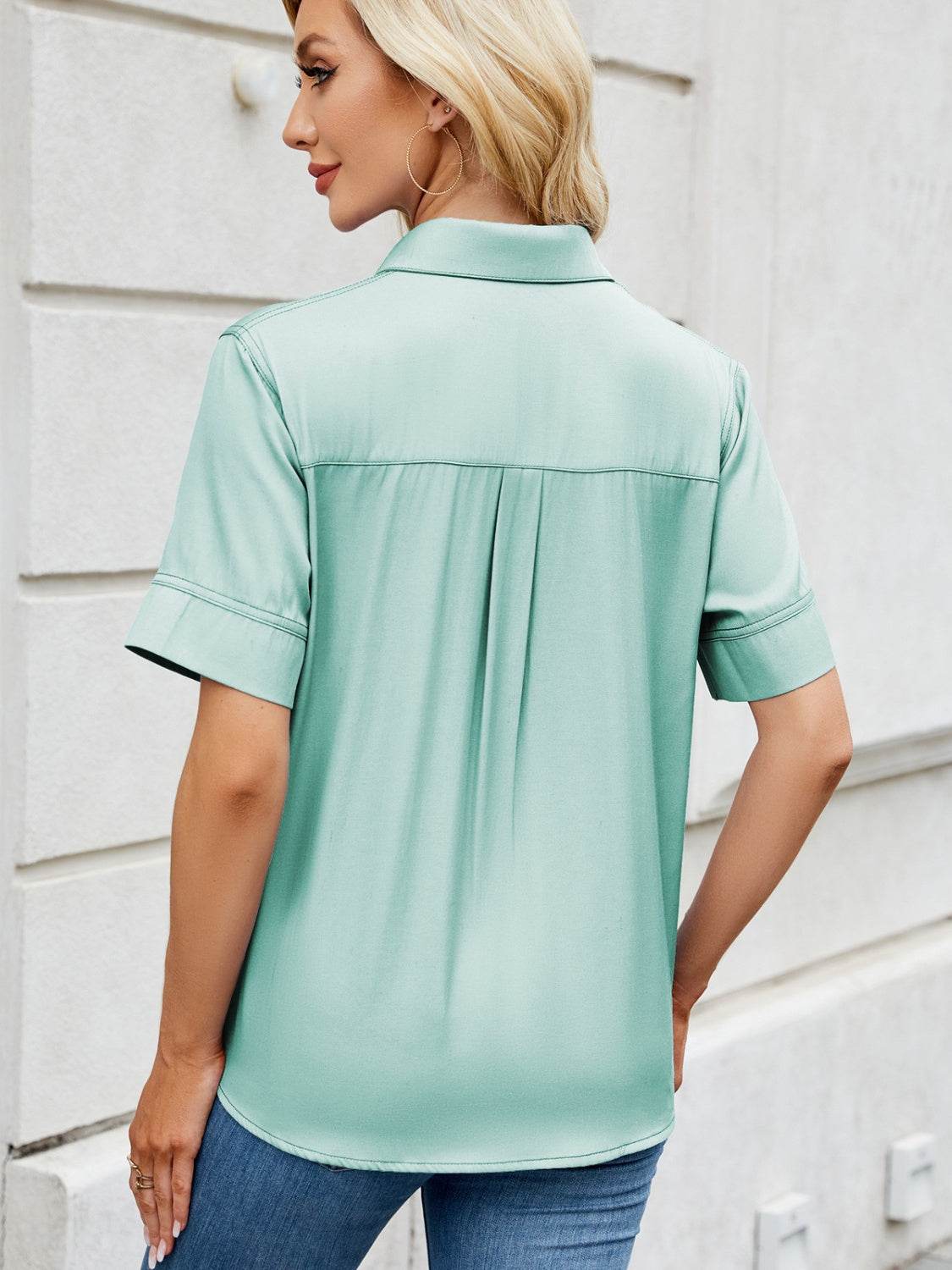 Collared Neck Short Sleeve Shirt - Hovatok