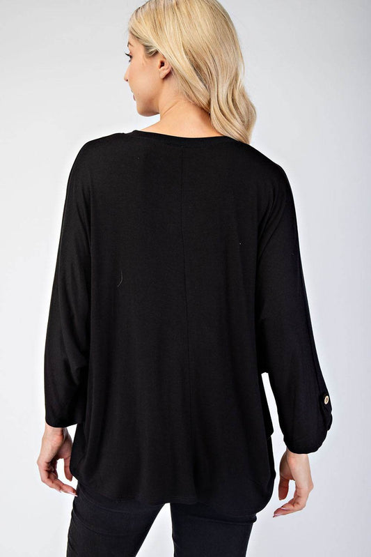 Celeste Full Size Notched Three-Quarter Sleeve Blouse - Hovatok