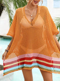 Slit Openwork V-Neck Half Sleeve Cover-Up - Hovatok
