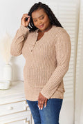 Double Take Notched Neck Ribbed Long Sleeve T-Shirt - Hovatok