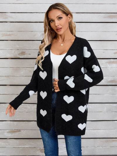 Angel Wings Heart Open Front Long Sleeve Cardigan - Hovatok