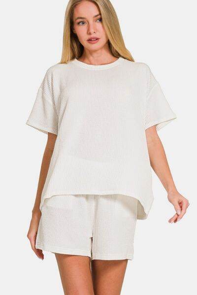 Zenana Rib Short Sleeve T-Shirt and Shorts Set - Hovatok