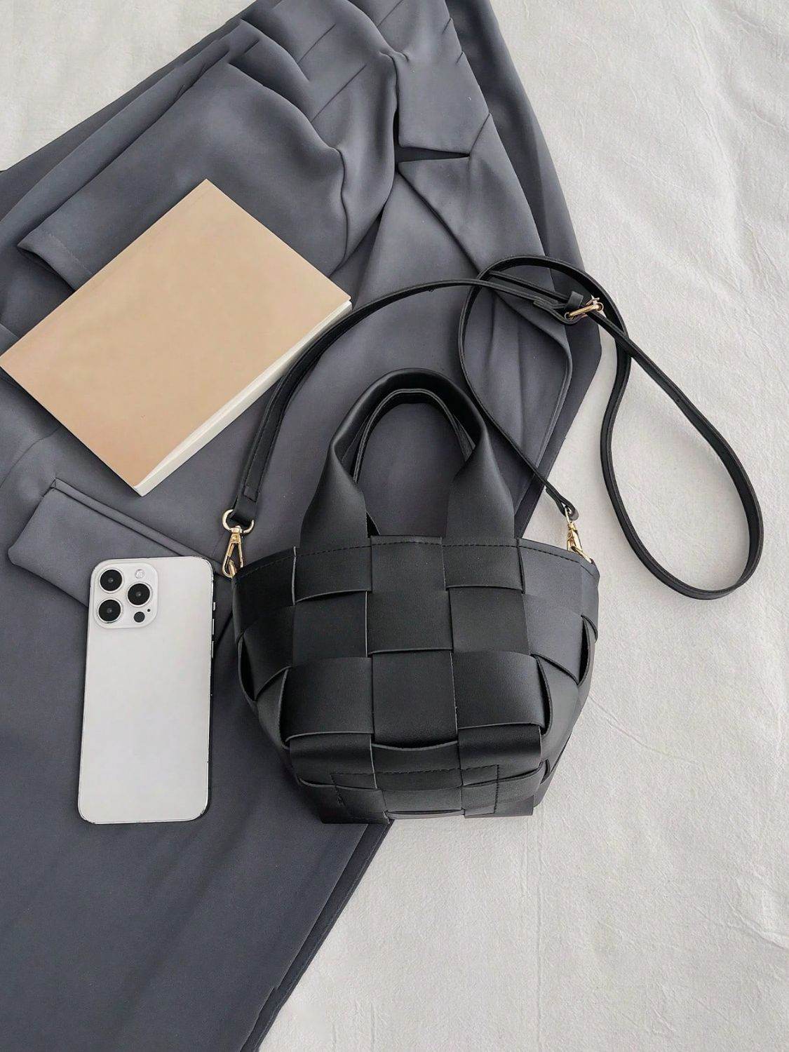 PU Leather Braided Bucket Bag - Hovatok