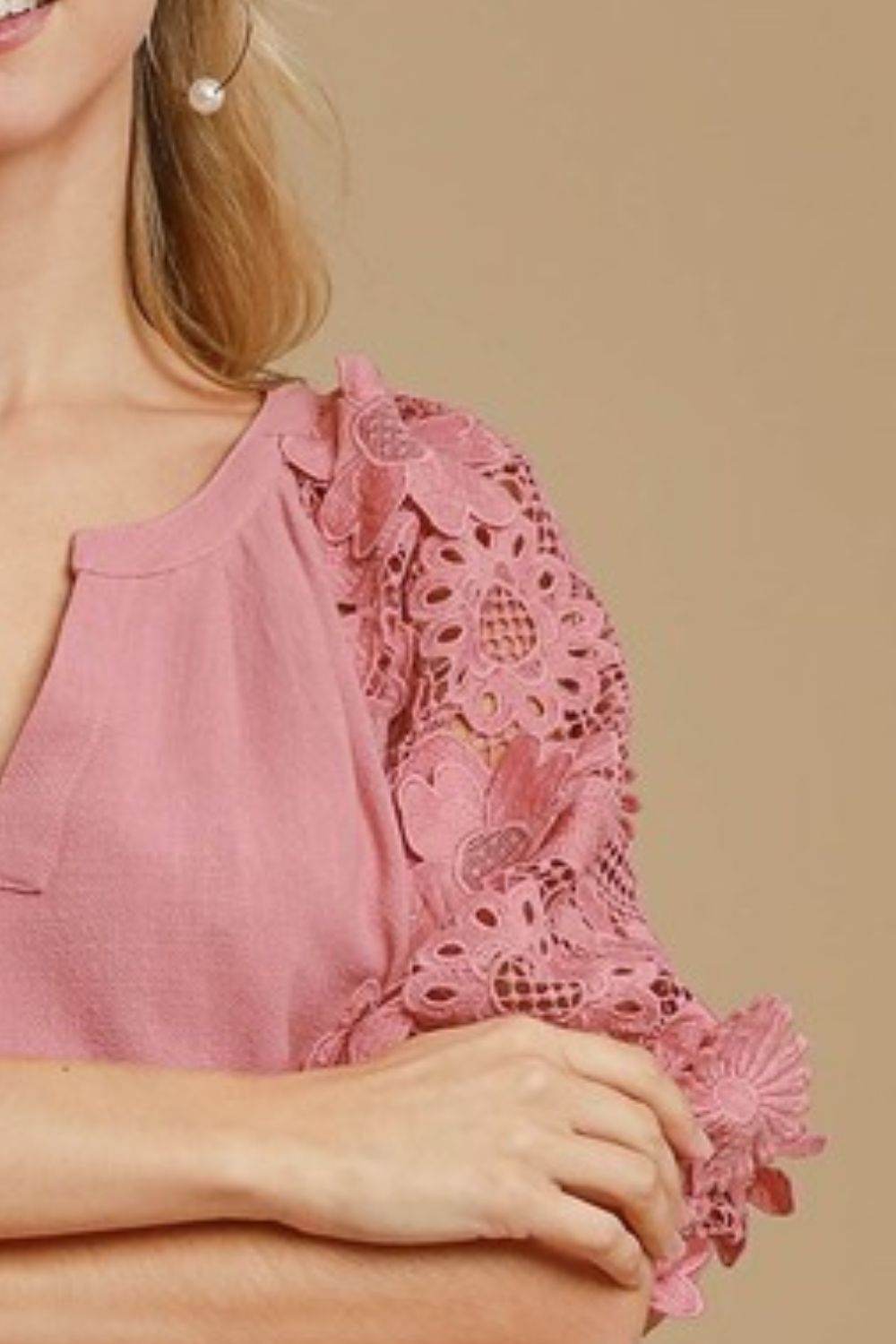Umgee Full Size French Terry Boxy Cut Top with 3D Floral Sleeve Plus Size - Hovatok