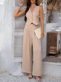 Devine Button Down Vest and Wide Leg Pants Set - Hovatok