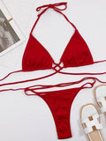 Halter Neck Crisscross Ribbed Bikini Set - Hovatok