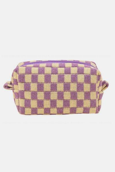 Zenana Checkered Pattern Knitted Cosmetic Pouch - Hovatok