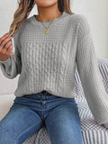 Cable-Knit Round Neck Long Sleeve Sweater - Hovatok