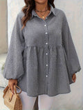 Plus Size Plaid Collared Neck Long Sleeve Shirt - Hovatok