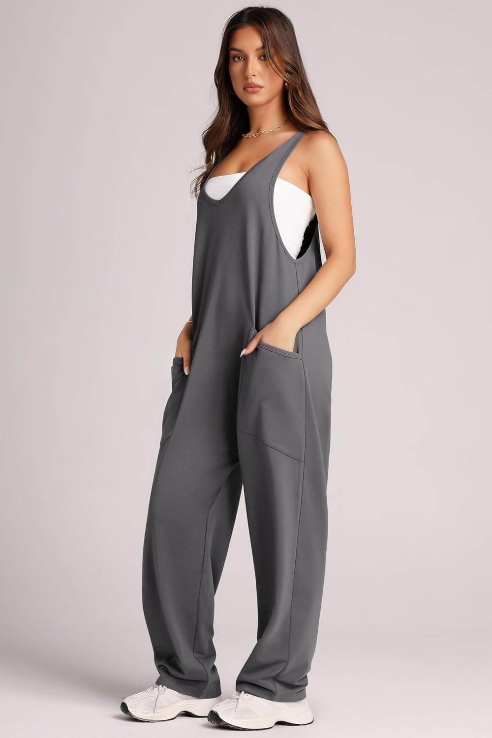 Lovelet Wide Strap Jumpsuit with Pockets - Hovatok