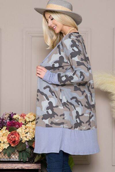 Celeste Full Size Camouflage Button Up Long Sleeve Cardigan Plus Size - Hovatok