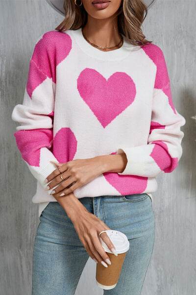 Angel Wings Contrast Heart Dropped Shoulder Long Sleeve Sweater - Hovatok