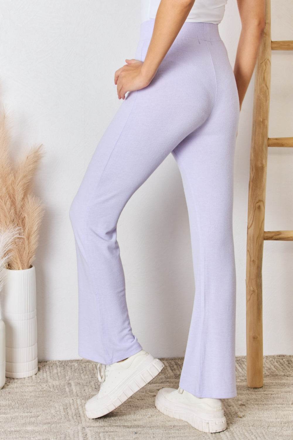 RISEN Full Size High Waist Ultra Soft Knit Flare Pants - Hovatok