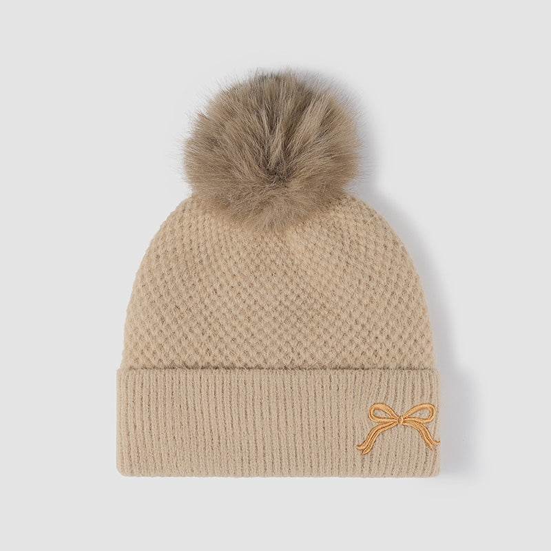 Thermal Bow Knit Hat with Pompom - Hovatok