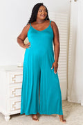Double Take Full Size Soft Rayon Spaghetti Strap Tied Wide Leg Jumpsuit - Hovatok