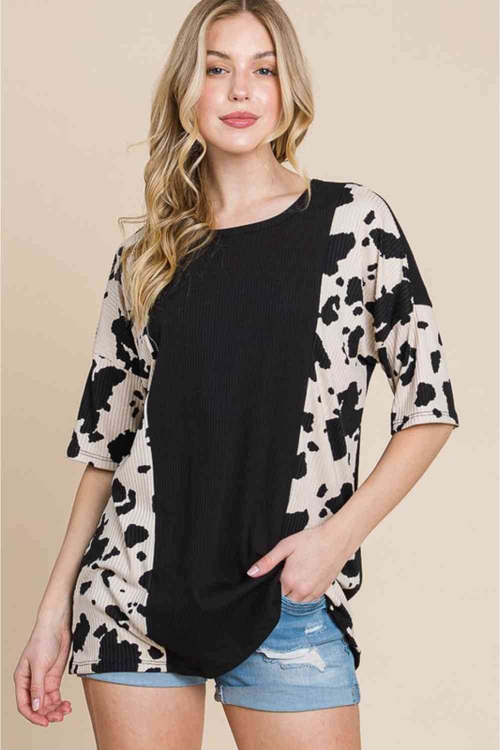 BOMBOM Rodeo Love Ribbed Animal Contrast Tee - Hovatok