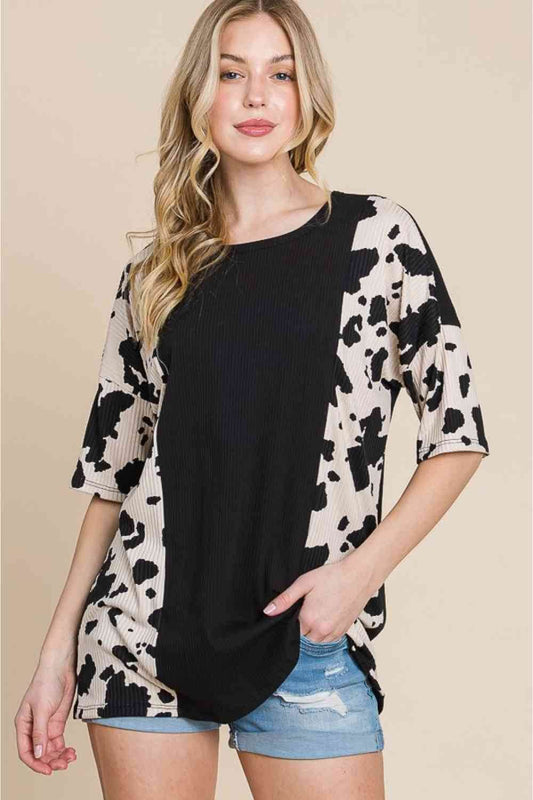 BOMBOM Rodeo Love Ribbed Animal Contrast Tee - Hovatok