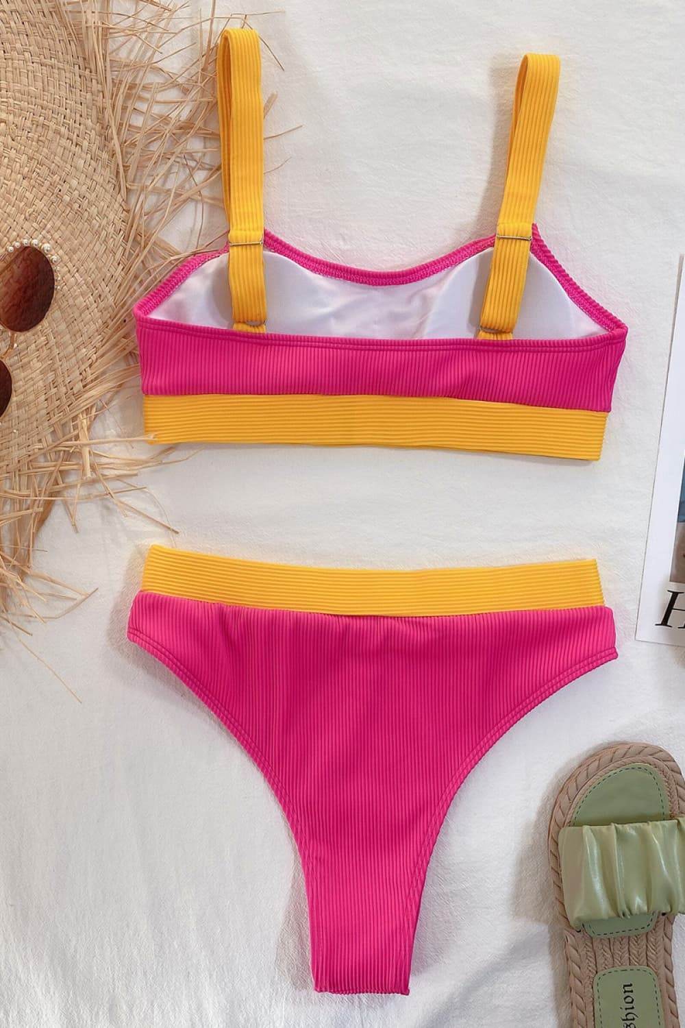Color Block Scoop Neck Bikini Set - Hovatok