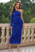 One-Shoulder Long Sleeve Dress - Hovatok