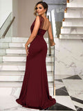 Rhinestone One-Shoulder Formal Dress - Hovatok