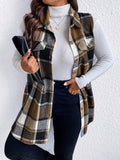 Honey Plus Size Pocketed Plaid Button Up Vest Coat - Hovatok