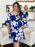 Double Take Full Size Floral Ruffle Hem Smocked Dress with Pockets - Hovatok