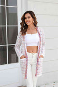 Angel Wings Plaid Fringe Trim Open Front Longline Cardigan - Hovatok