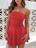 Ruched Layered Tube Mini Dress - Hovatok