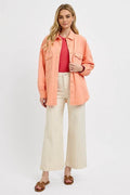 RISEN Full Size Button Down Long Sleeve Denim Shacket with Chest Pockets Plus Size - Hovatok