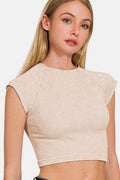 Zenana Ribbed Round Neck Cropped Top - Hovatok