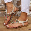Beaded PU Leather Open Toe Sandals - Hovatok
