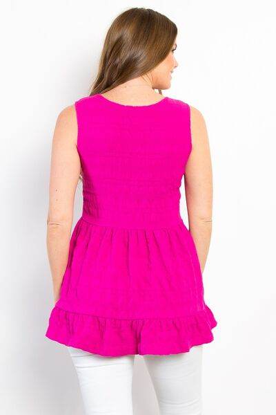 Be Stage Ruffled Sleeveless Babydoll Top - Hovatok