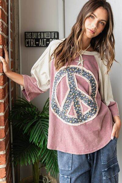 Mittoshop Peace Sign Patch Mineral Washed T-Shirt - Hovatok