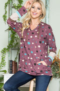 Celeste Full Size Polka Dot Drawstring Hoodie - Hovatok