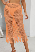 Fringe Openwork High Waist Swim Skirt - Hovatok