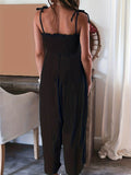 Full Size Smocked Spaghetti Strap Wide Leg Jumpsuit - Hovatok