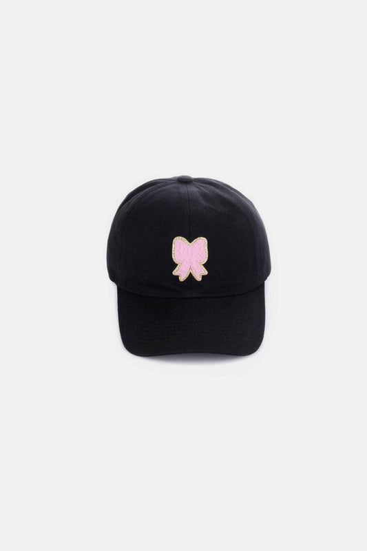 Zenana Ribbon Bow Chenille Patch Baseball Cap - Hovatok