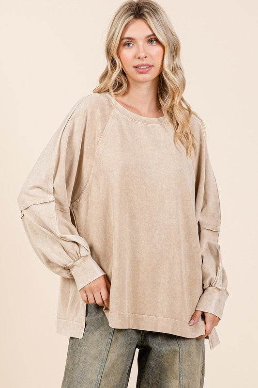 Mittoshop Mineral Wash Raglan Long Sleeve Oversized Top - Hovatok