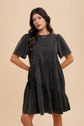 Annie Wear Mineral Washed Round Neck Short Sleeve Denim Dress - Hovatok