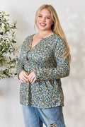Heimish Full Size Floral Half Button Long Sleeve Blouse - Hovatok