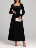 Velvet Square Neck Long Sleeve Dress - Hovatok