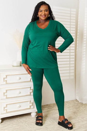 Zenana Lazy Days Full Size Long Sleeve Top and Leggings Set - Hovatok